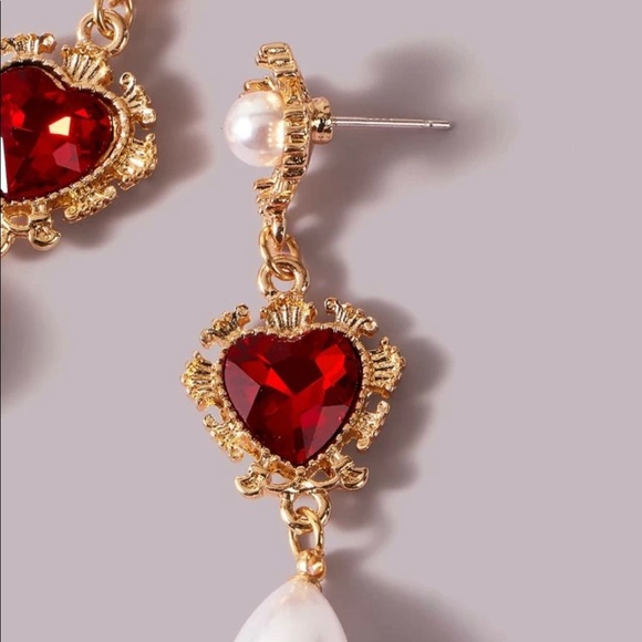 Heart Charm Drop Earrings - Picture 3 of 3